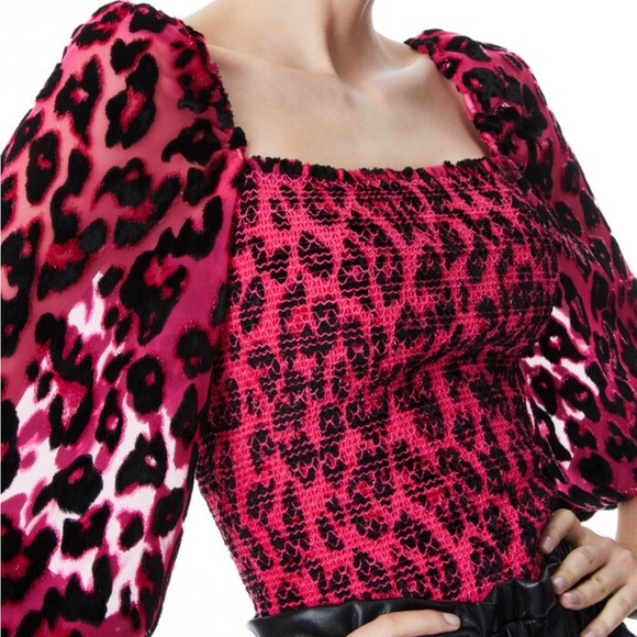Alice and Olivia COOPER LEOPARD SMOCKED TOP - Picture 3 of 6